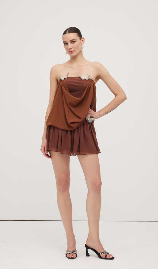 Butterfly Bandeau Wrap Mini Dress