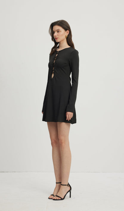 Hollow Out Mini Dress Black