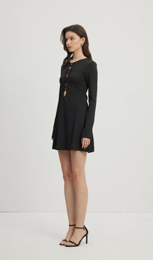 Hollow Out Mini Dress Black