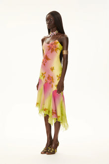 Hand-Beaded Ombre-Dyed Chiffon Spaghetti Strap Dress