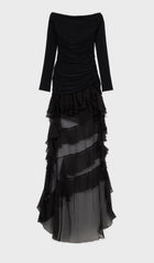Jersey With Chiffon Train Mini Dress