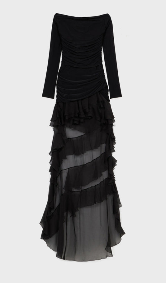 Jersey With Chiffon Train Mini Dress