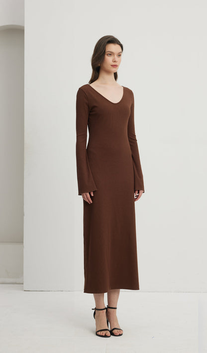 Solid Crew Neck Midi Dress