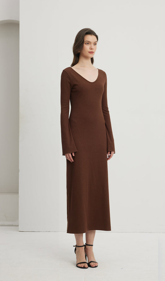 Solid Crew Neck Midi Dress