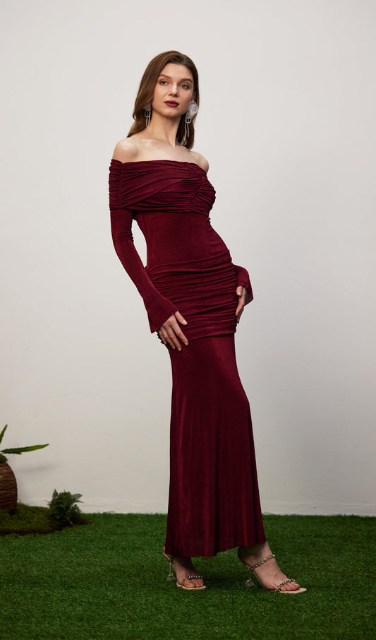 Jersey Draped Off-shoulder Maxi Dress