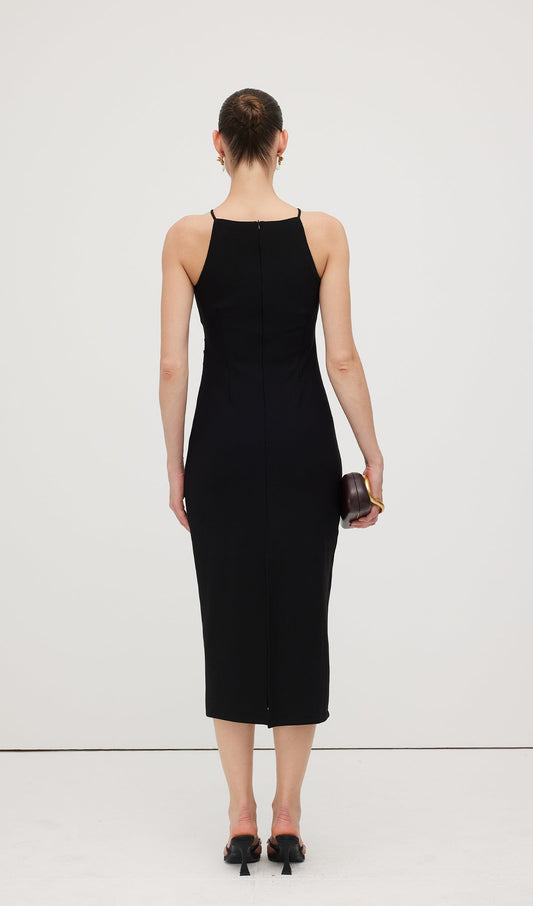 Solid Keyhole Cutout Midi Dress
