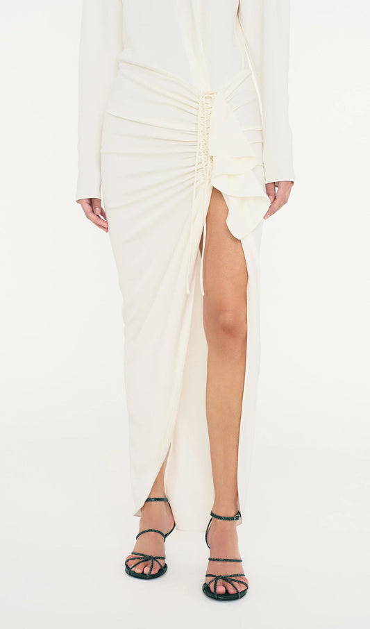 Ruched Split Long Sleeve Maxi Dress