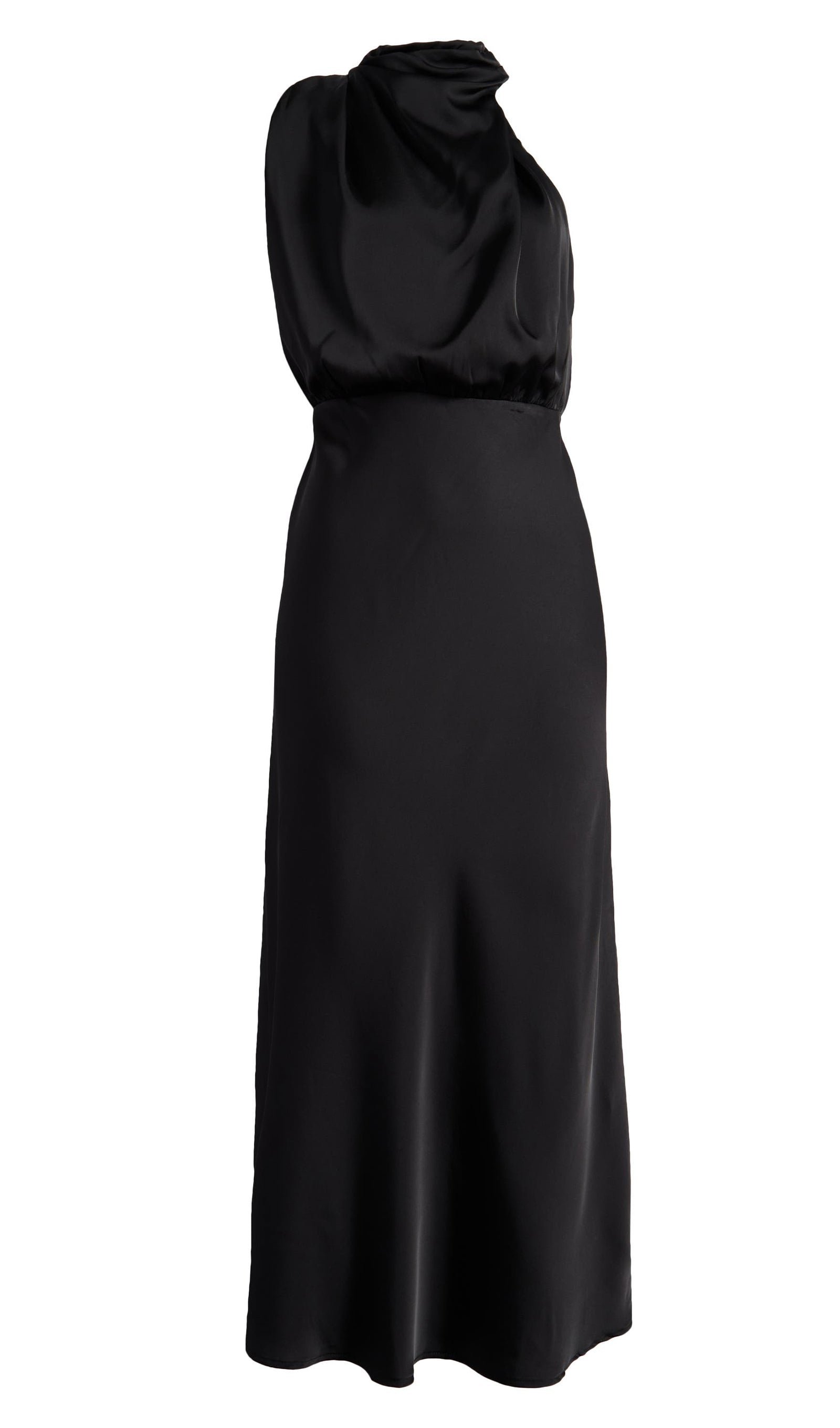 Asymmetric Satin Midi Dress Black