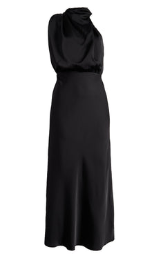 Asymmetric Satin Midi Dress Black