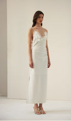 Feather Trim Slip Midi Dress