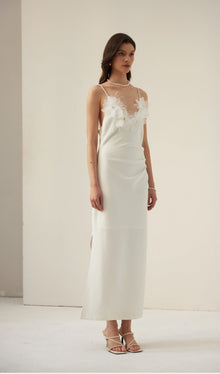 Feather Trim Slip Midi Dress