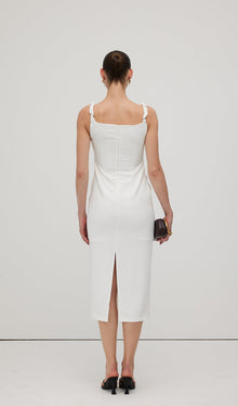 Solid Flower Sleeveless Midi Dress