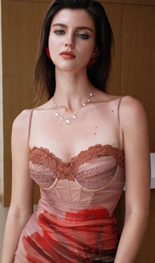 Slim Mesh  Print Midi Dress