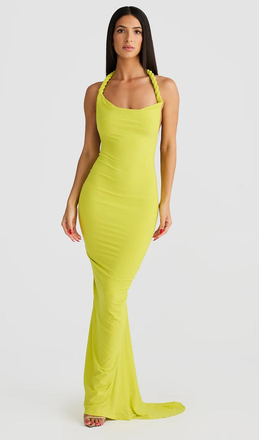 Open Back Pleated Fitted Maxi Dress