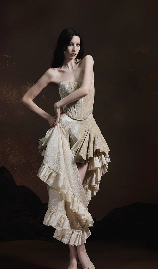 Embroidered Velvet Fishbone Train Skirt Sets