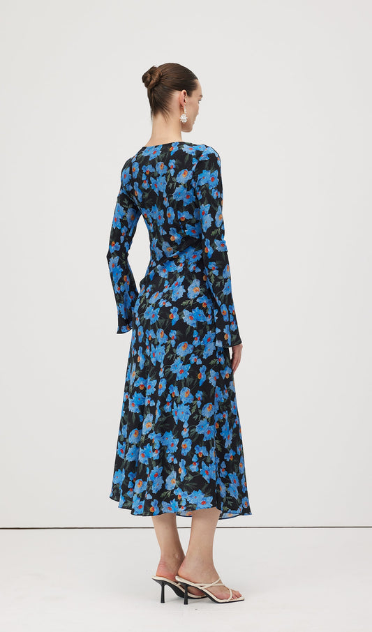 Floral Print Silk Midi Dress
