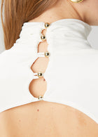 High-Neck Long-Sleeve Backless Asymmetric-Hem Bodycon Dress