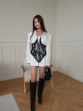V-Neck Lace-Splicing Blazer-Style Long-Sleeve Mini Dress