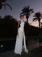 High-Neck Sleeveless High-Slit Dress