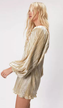 Metallic Balloon Sleeve Mini Dress