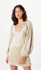 Metallic Balloon Sleeve Mini Dress
