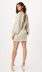 Metallic Balloon Sleeve Mini Dress