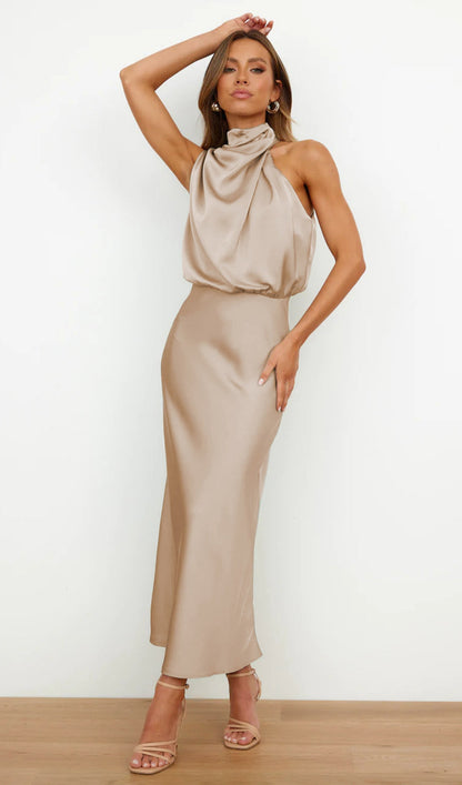 Asymmetric Satin Midi Dress