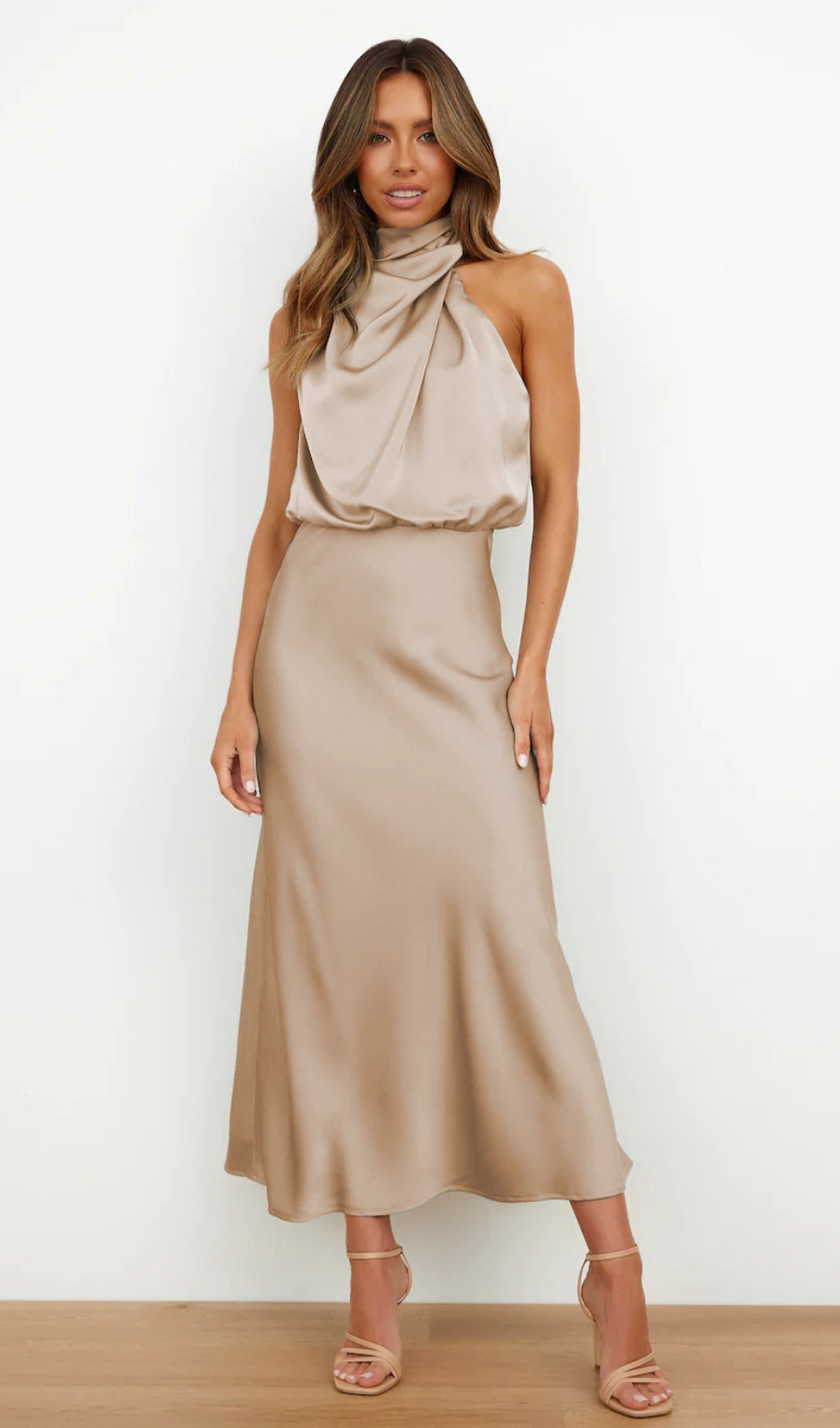 Asymmetric Satin Midi Dress