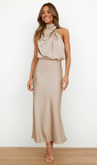 Asymmetric Satin Midi Dress