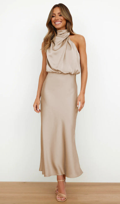 Asymmetric Satin Midi Dress