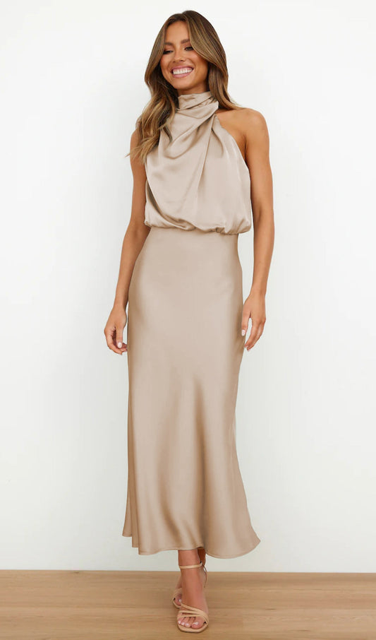 Asymmetric Satin Midi Dress