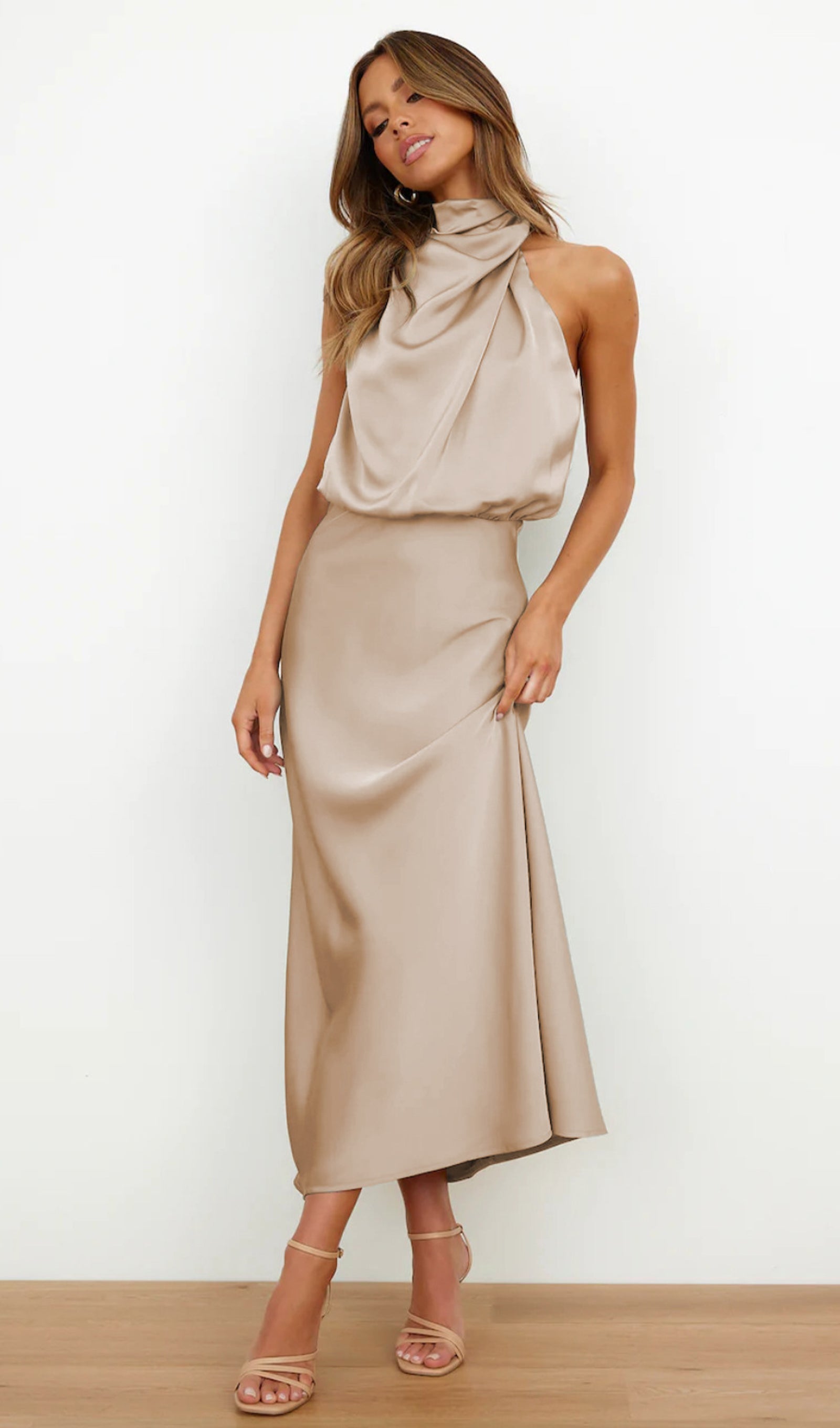 Asymmetric Satin Midi Dress