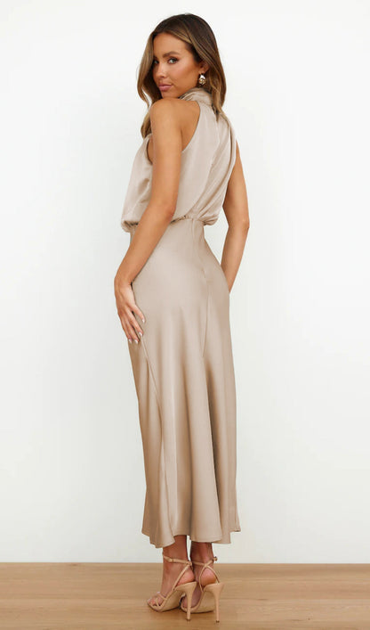 Asymmetric Satin Midi Dress