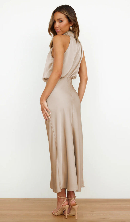 Asymmetric Satin Midi Dress
