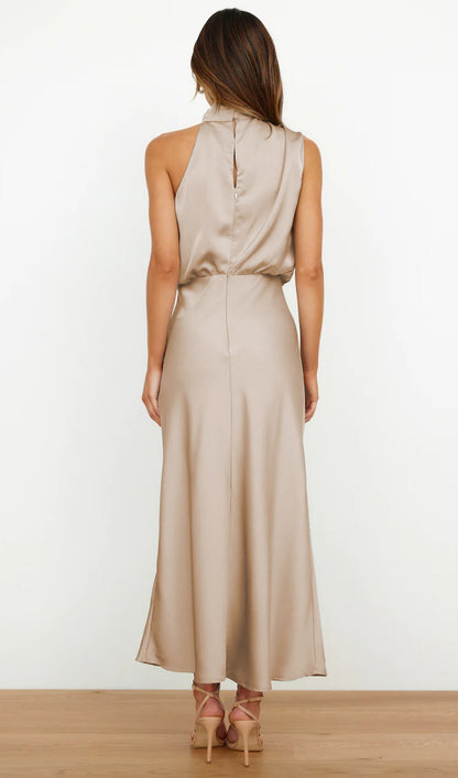 Asymmetric Satin Midi Dress
