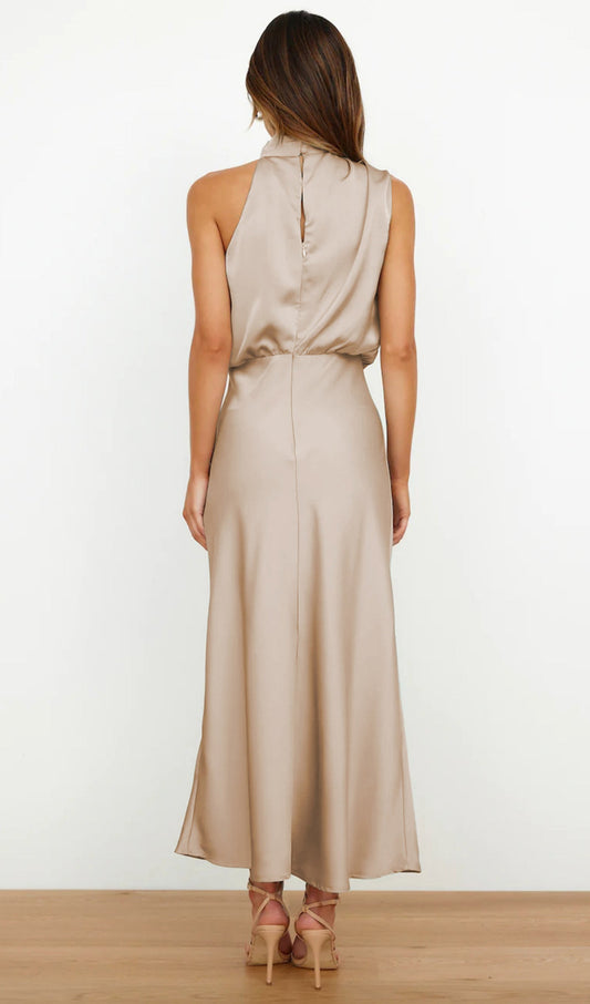 Asymmetric Satin Midi Dress