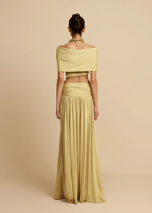 V-Neck Drop Shoulder Twist Detail Top & Draped Ruched Maxi Skirt