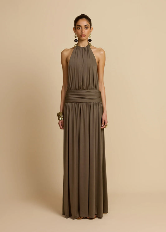 Sleeveless Halter Backless Draped Dress
