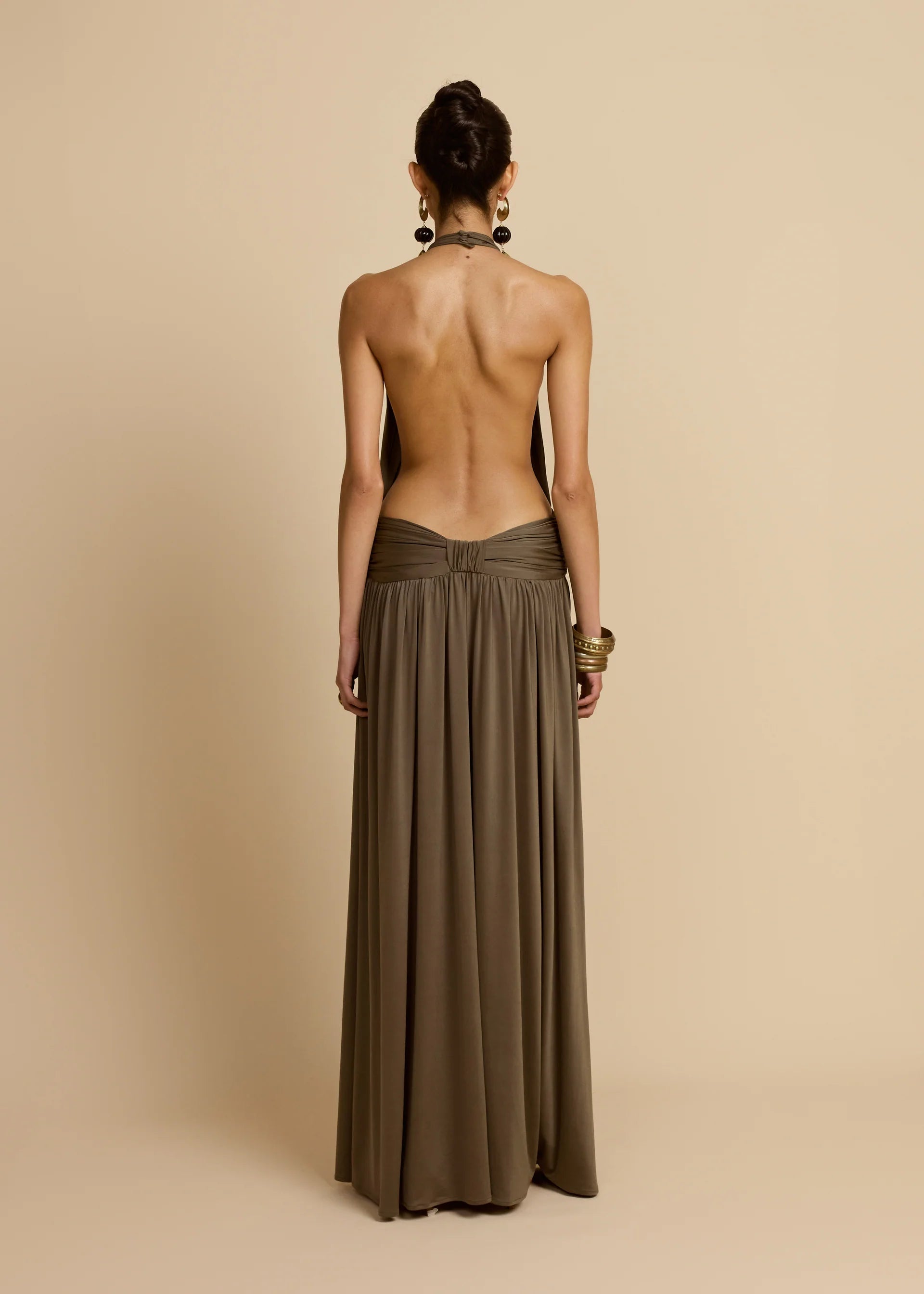 Sleeveless Halter Backless Draped Dress
