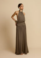 Sleeveless Halter Backless Draped Dress