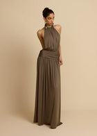Sleeveless Halter Backless Draped Dress
