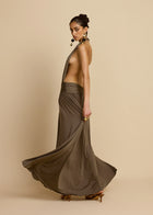 Sleeveless Halter Backless Draped Dress