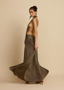 Sleeveless Halter Backless Draped Dress