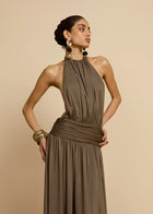 Sleeveless Halter Backless Draped Dress