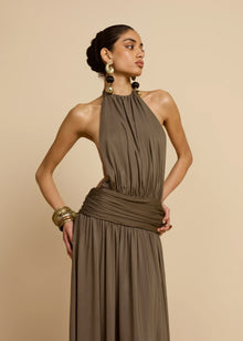 Sleeveless Halter Backless Draped Dress