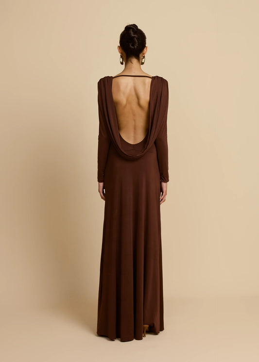 Plunging V-Neck Ruched Backless Dress