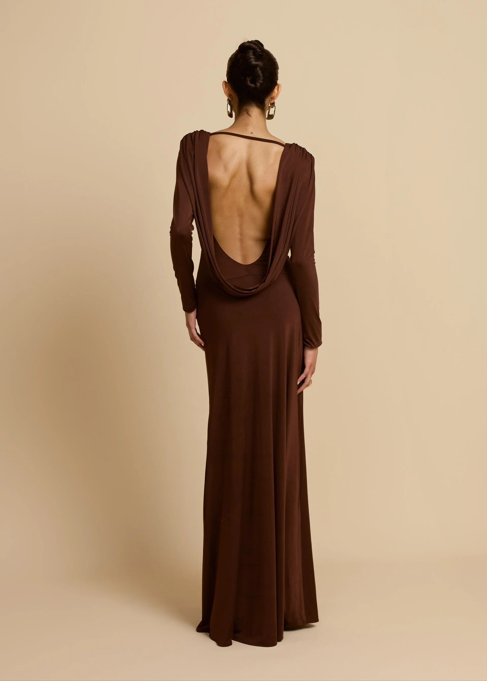 Plunging V-Neck Ruched Backless Dress