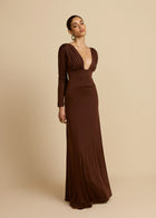 Plunging V-Neck Ruched Backless Dress