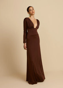 Plunging V-Neck Ruched Backless Dress