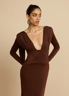 Plunging V-Neck Ruched Backless Dress